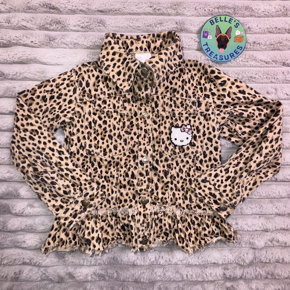 Hello Kitty Girls Size 6 Leopard Print Peplum Stretch Jacket Sequin HK Buttons